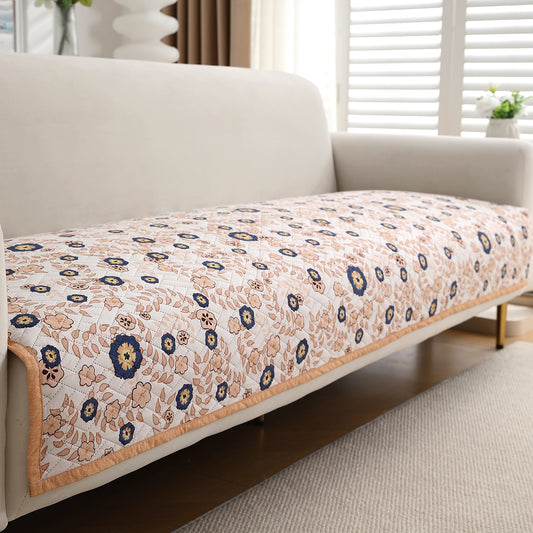 'Homehues' Printed Quilted Sofa Cover Mats,Light Peach Candytuft
