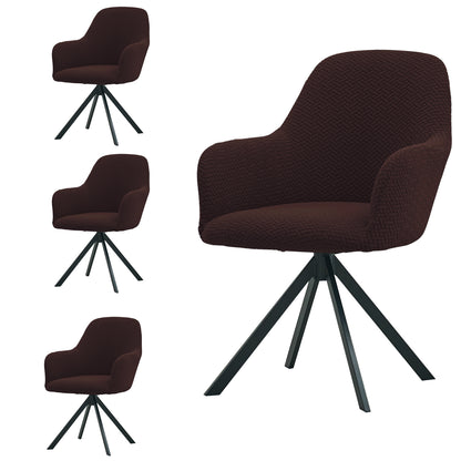 Premium Jacquard Fully Covered Cover for Swivel Dining Chair with Arms, Chocolate Brown