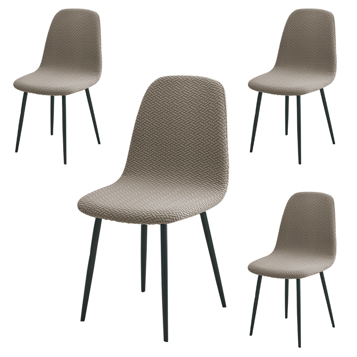 Premium Jacquard Fully Covered Cover for Mid Century Modern Dining Chair, Taupe Brown