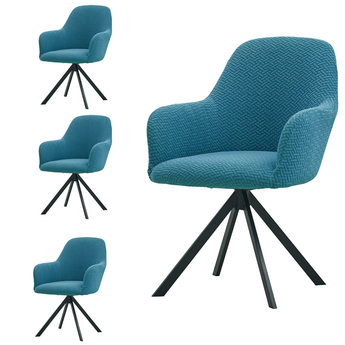 Premium Jacquard Fully Covered Cover for Swivel Dining Chair with Arms, Turquoise