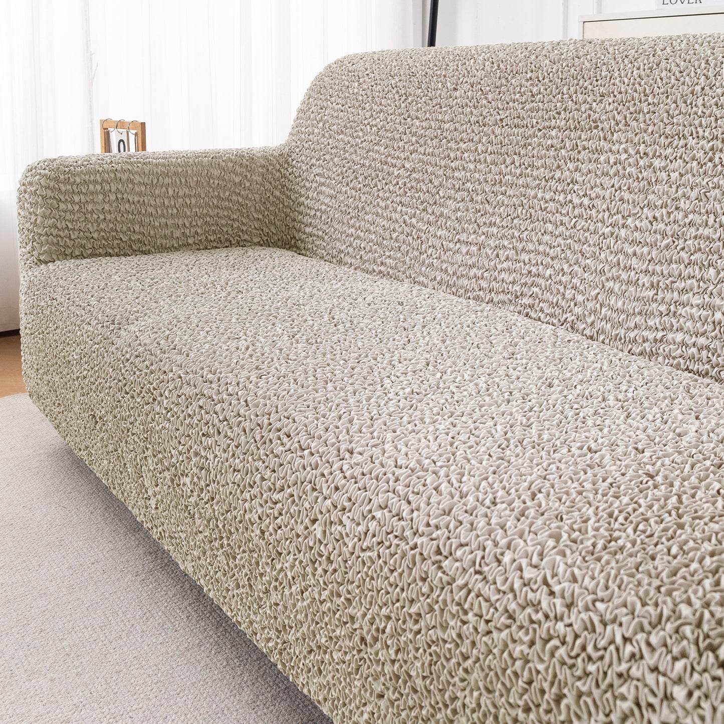 Italian Belissia Luxe Series' Super Stretchable Microfiber 1/2/3 Seater Sofa Cover, Snow Cream