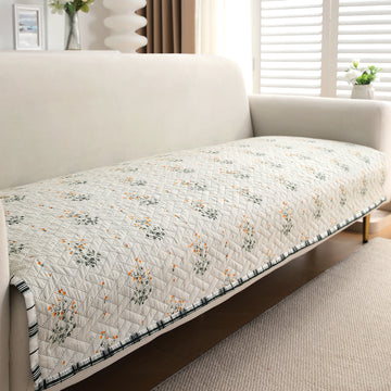 'Homehues' Printed Quilted Sofa Cover Mats, Light Green Ash Gypsy Flower