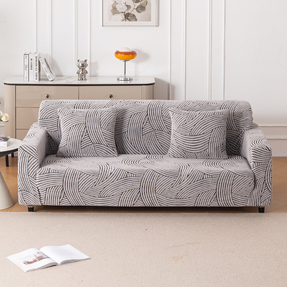 Buy ash grey colour waveline series jacquard 4 seater sofa cover​