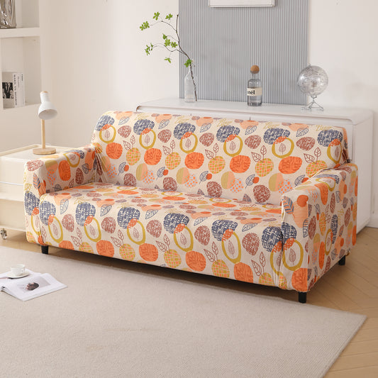 Premium Printed Velvet Sofa Cover 1/2/3 Seaters Fully Covered, Coral Autumn Leaves