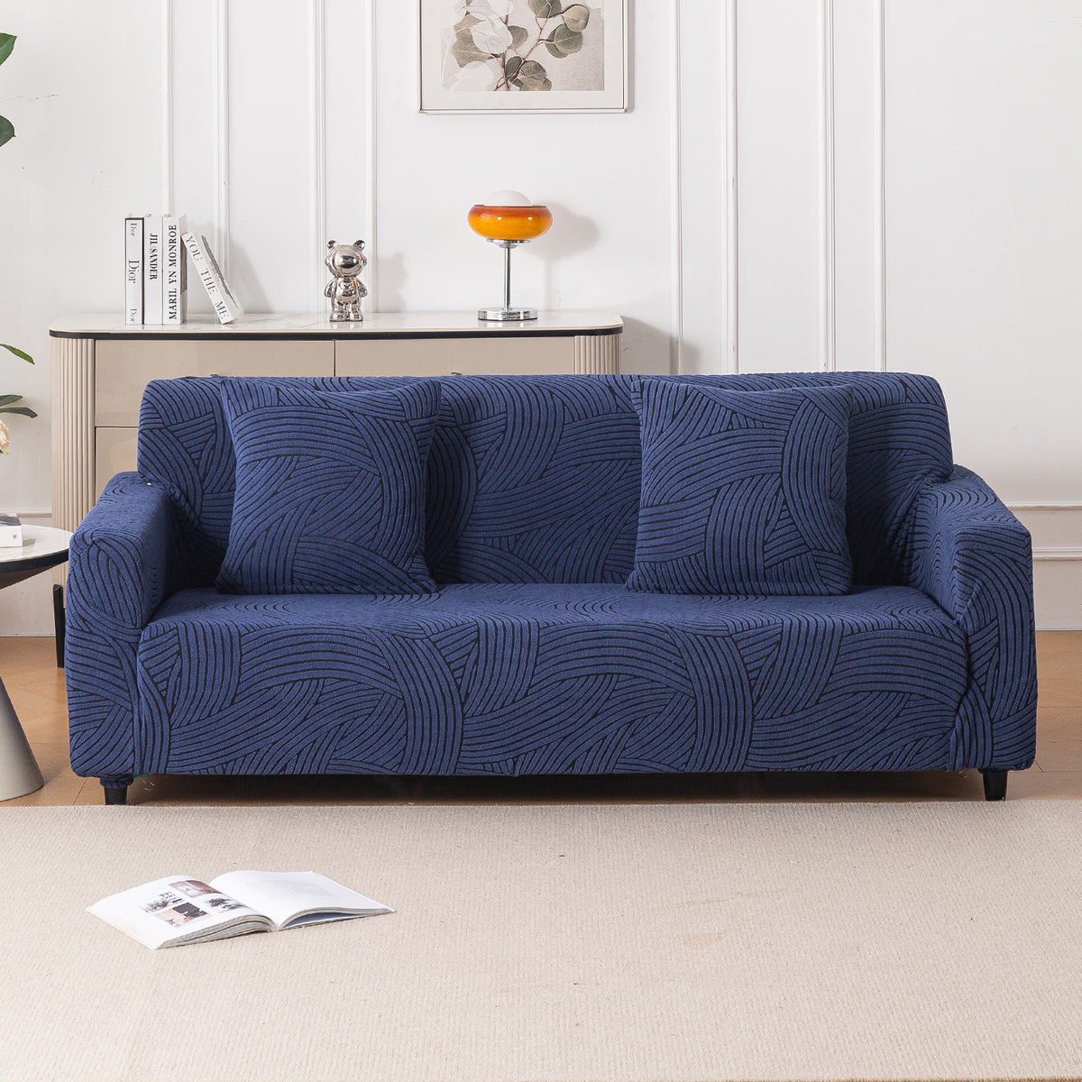 Buy royal blue colour waveline series jacquard four seater sofa cover