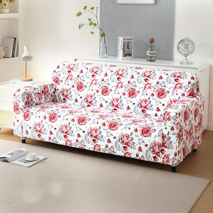 Premium Printed Velvet Sofa Cover 1/2/3 Seaters Fully Covered, Red Cottage Rose