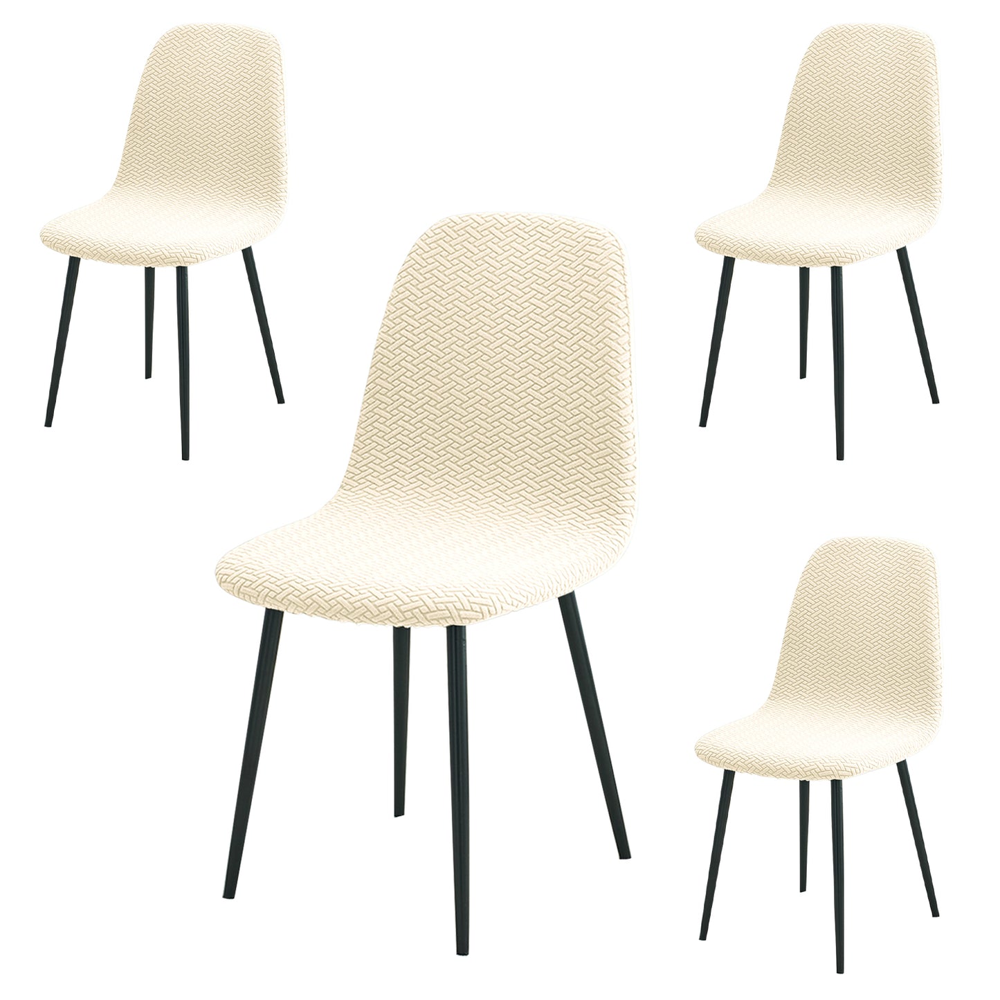 HOKIPO Premium Jacquard Fully Covered Cover for Mid Century Modern Dining Chair, Beige