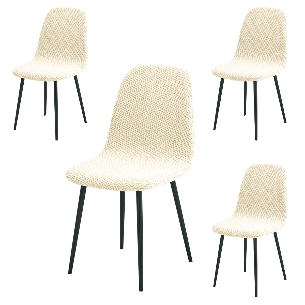 Premium Jacquard Fully Covered Cover for Mid Century Modern Dining Chair, Beige