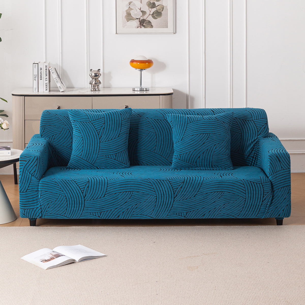 Buy rust brown colour waveline series jacquard 4 seater sofa cover​