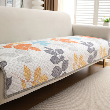 'Homehues' Printed Quilted Sofa Cover Mats, Multicolor Leaves