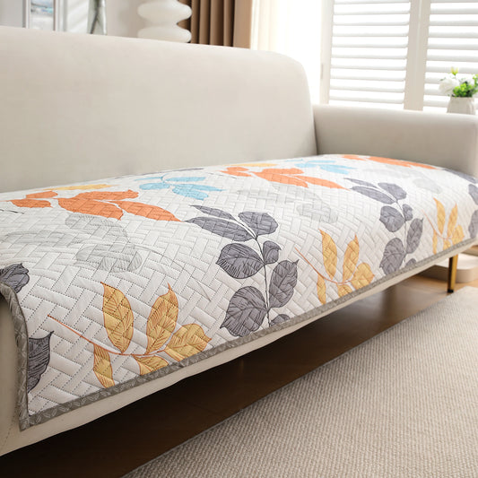 'Homehues' Printed Quilted Sofa Cover Mats, Multicolor Leaves