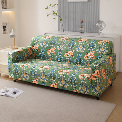 Premium Printed Velvet Sofa Cover 1/2/3 Seaters Fully Covered, Green Victorian Garden
