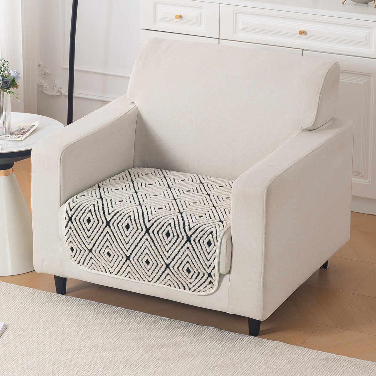 Luxury Plush Sherpa Anti-Slip Sofa Cover Mat, 'Noirea Series'| Geometric Diamond