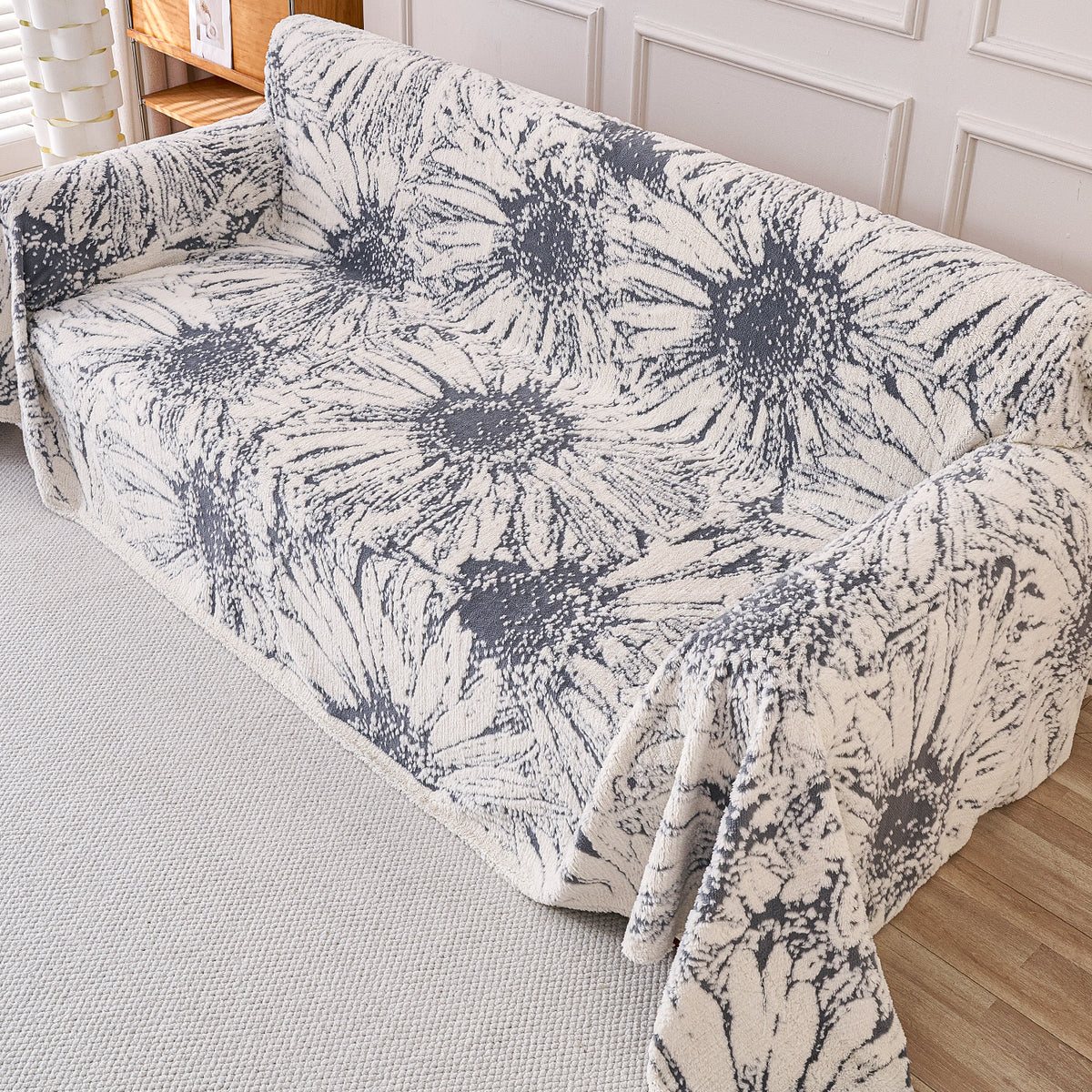 Buy Frost Grey Colour DaisyBloom Series Luxury Plush Sofa Throw | HOKIPO