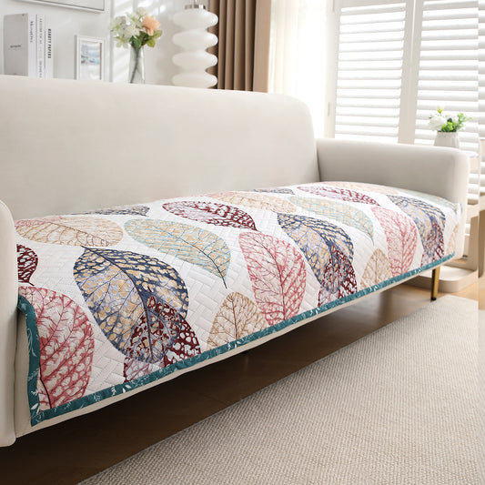 'Homehues' Printed Quilted Sofa Cover Mats, Multicolor Linden Leaf