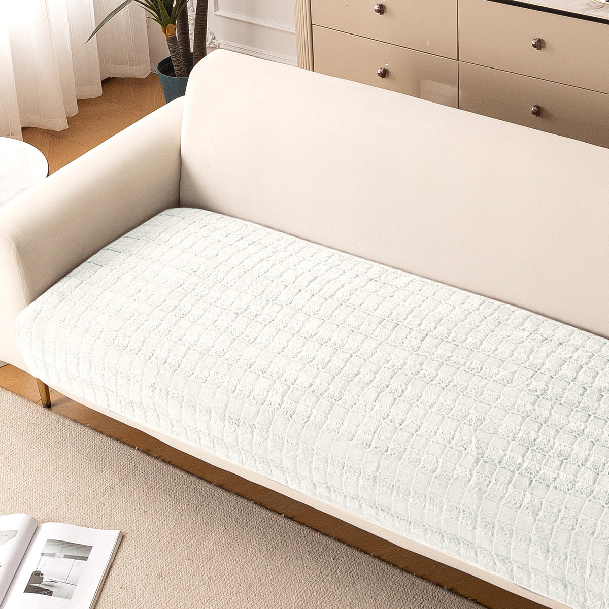 'Plush Haven' Premium Anti Slip Sofa Cover Mat, White