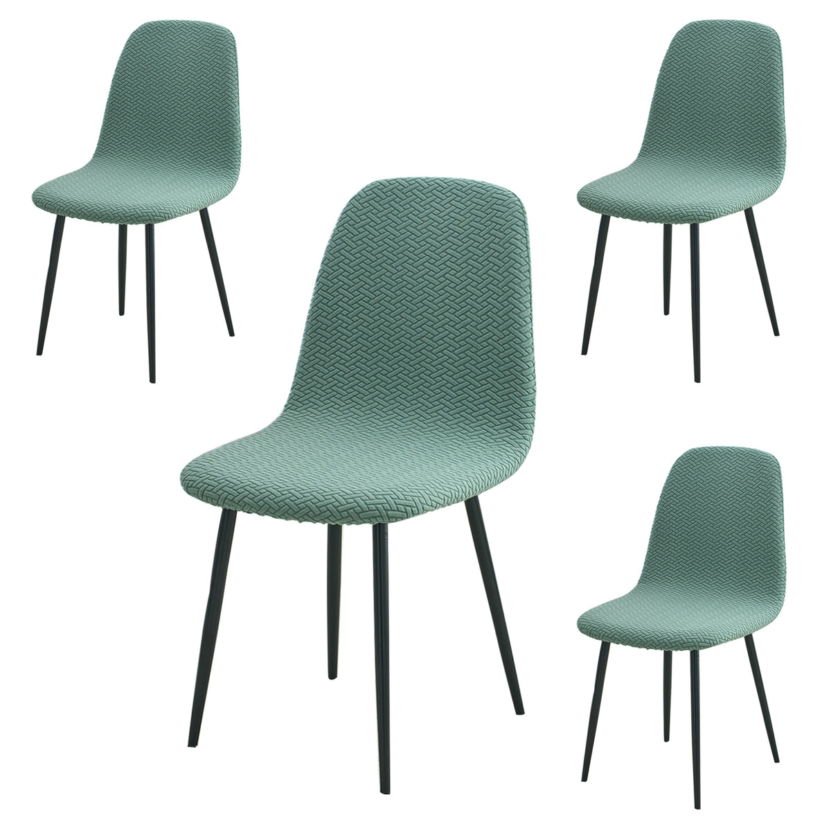 Premium Jacquard Fully Covered Cover for Mid Century Modern Dining Chair, Continental Green