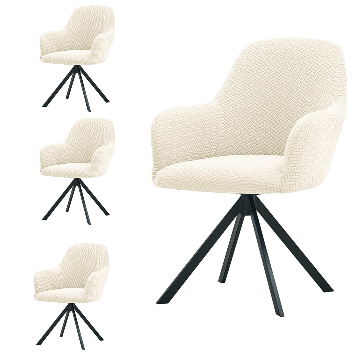 Premium Jacquard Fully Covered Cover for Swivel Dining Chair with Arms, Beige