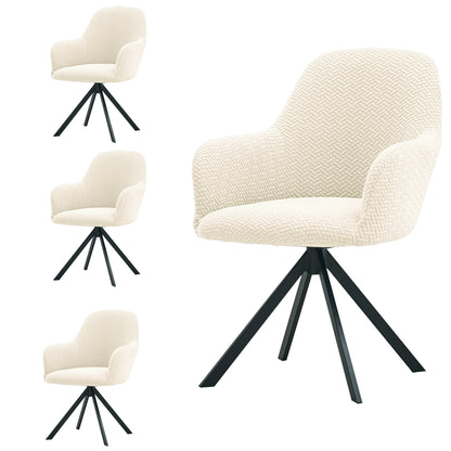 HOKIPO Premium Jacquard Fully Covered Cover for Swivel Dining Chair with Arms, Beige