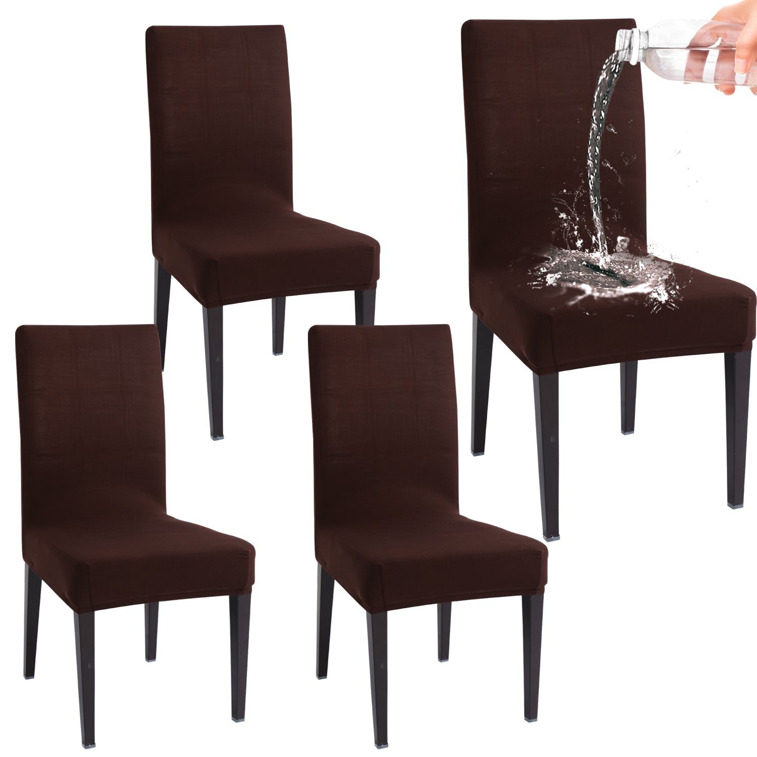 Elastic Stretchable Water Resistant Dining Chair Cover, Brown