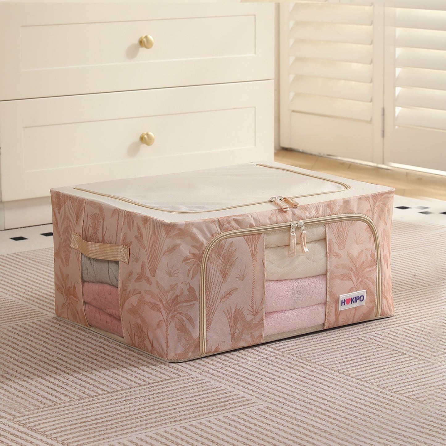 Foldable Cloth Storage Organizer for Wardrobe, Beige Botanica