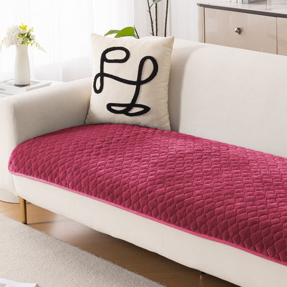 Diamond Plush Pebble Quilted Sofa Cover Mat, Wine