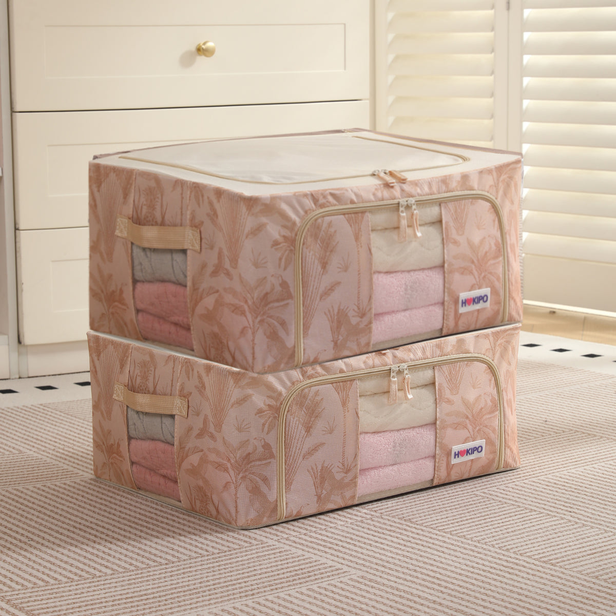 Foldable Cloth Storage Organizer for Wardrobe, Beige Botanica