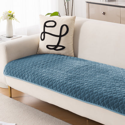 Diamond Plush Pebble Quilted Sofa Cover Mat, Blue