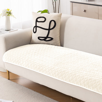 Diamond Plush Pebble Quilted Sofa Cover Mat, Cream