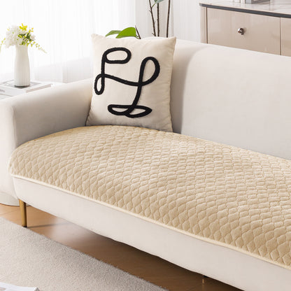 Diamond Plush Pebble Quilted Sofa Cover Mat, Beige