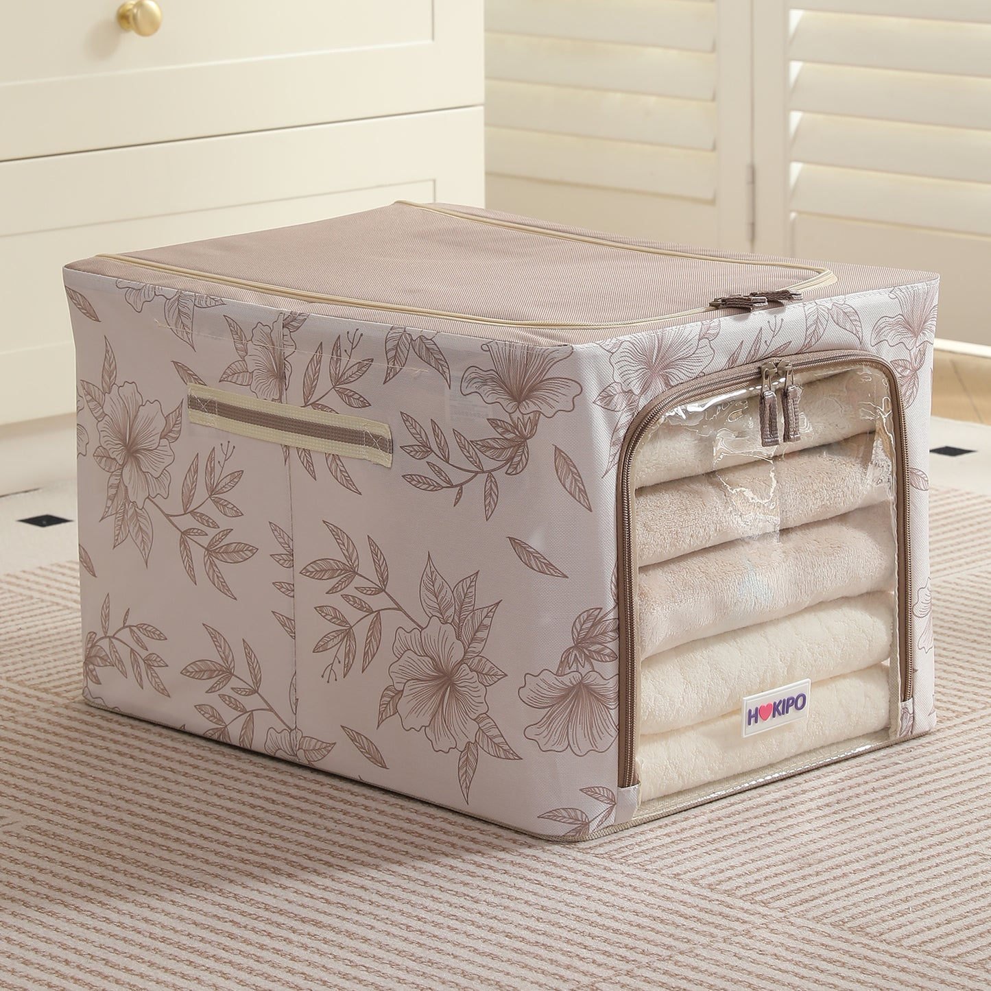 Foldable Cloth Storage Box Organizer for Wardrobe, Latte Floral