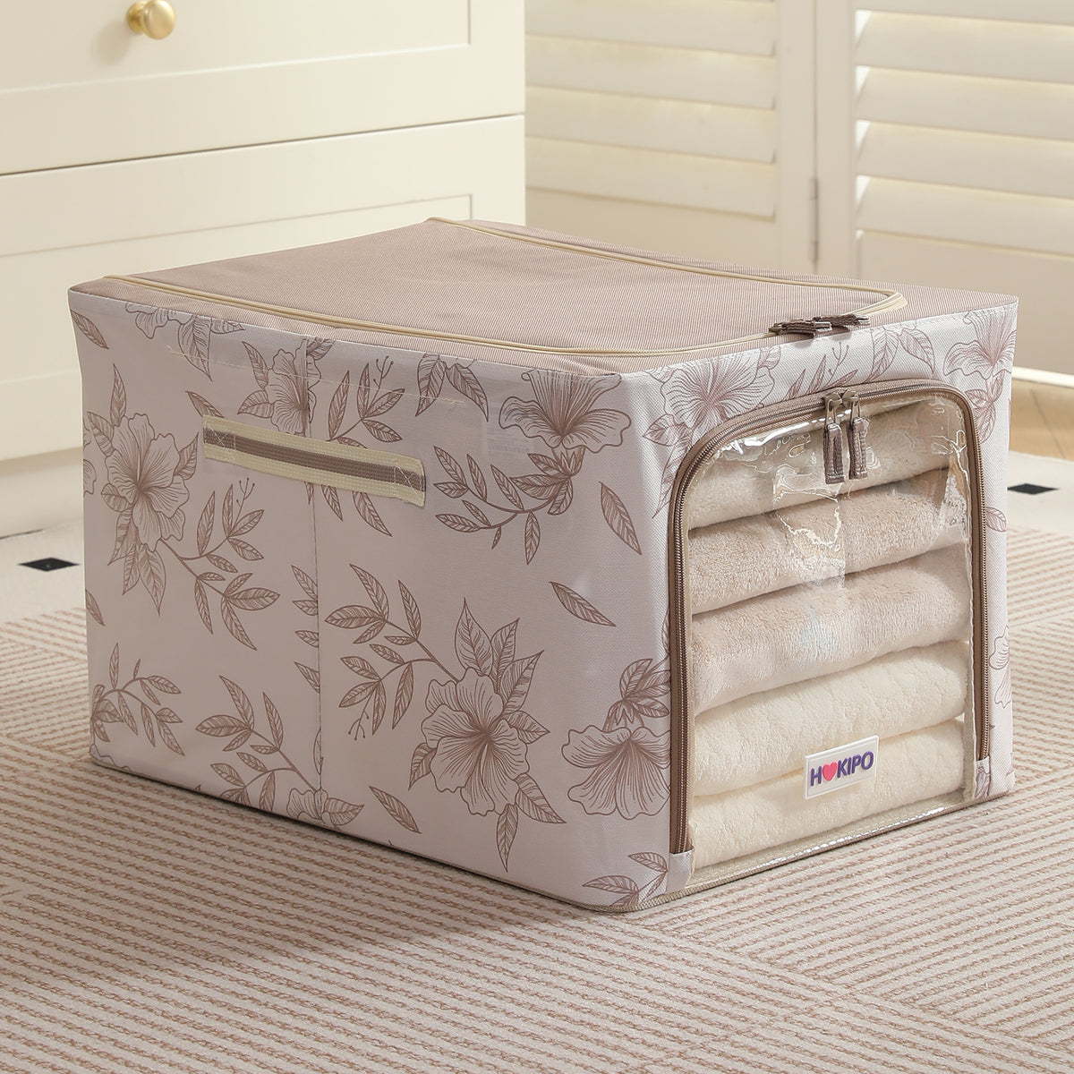 Foldable Cloth Storage Box Organizer for Wardrobe, Latte Floral