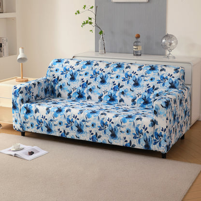 Premium Printed Velvet Sofa Cover 1/2/3 Seaters Fully Covered, Blue Azure Botanical