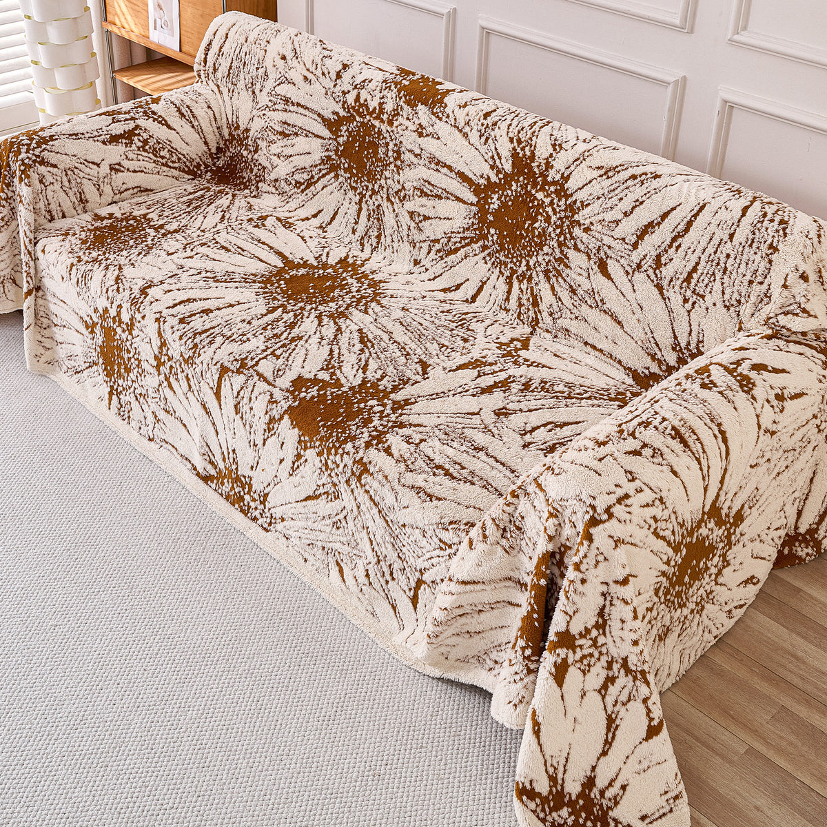 Buy Autumn Brown Colour DaisyBloom Series Luxury Plush Sofa Throw | HOKIPO