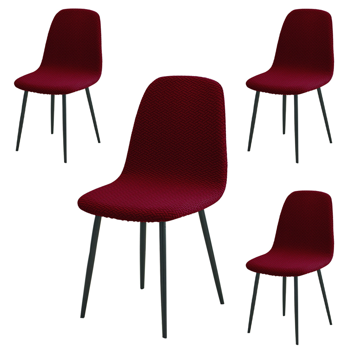 Premium Jacquard Fully Covered Cover for Mid Century Modern Dining Chair, Burgundy