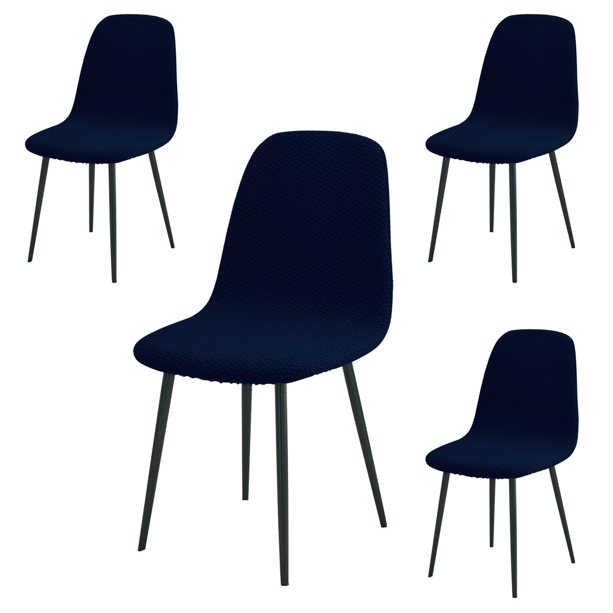 Premium Jacquard Fully Covered Cover for Mid Century Modern Dining Chair, Navy Blue
