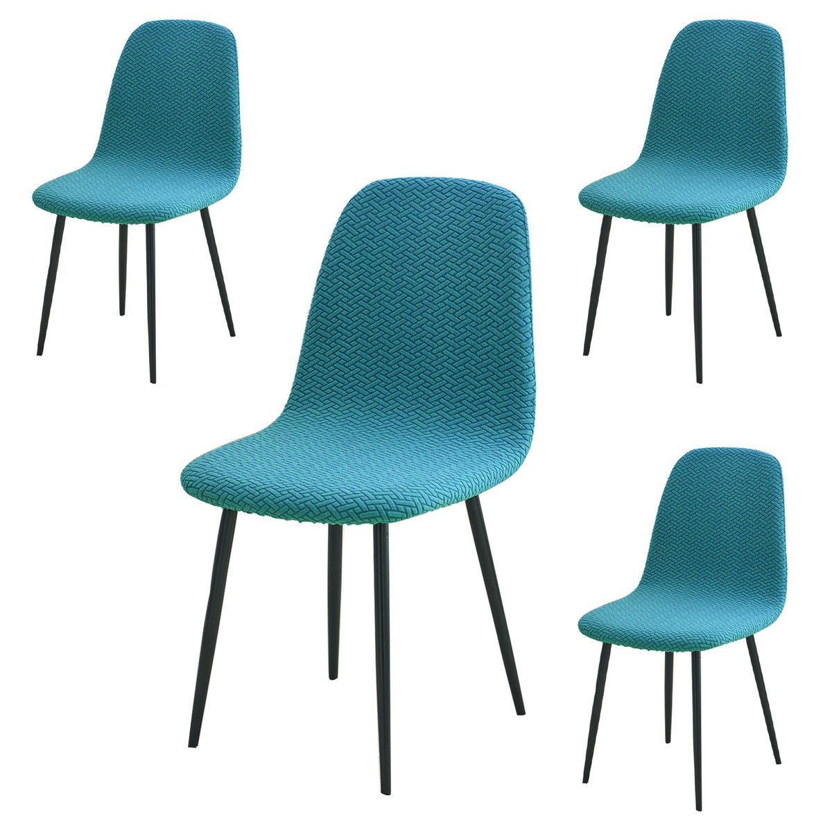 Premium Jacquard Fully Covered Cover for Mid Century Modern Dining Chair, Turquoise