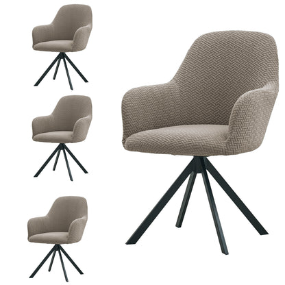 Premium Jacquard Fully Covered Cover for Swivel Dining Chair with Arms, Taupe Brown