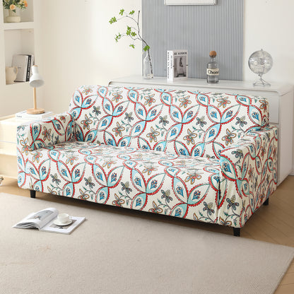 Premium Printed Velvet Sofa Cover 1/2/3 Seaters Fully Covered, Beige Persian Garden