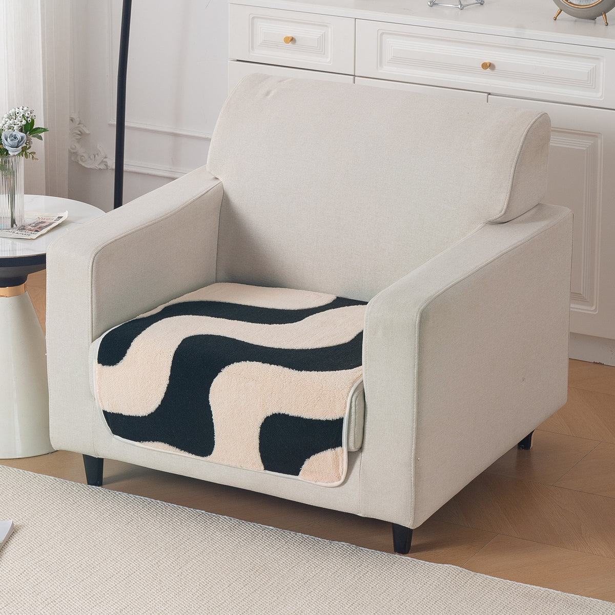 Luxury Plush Sherpa Anti-Slip Sofa Cover Mat, 'Noirea Series'| Wavy Stripe