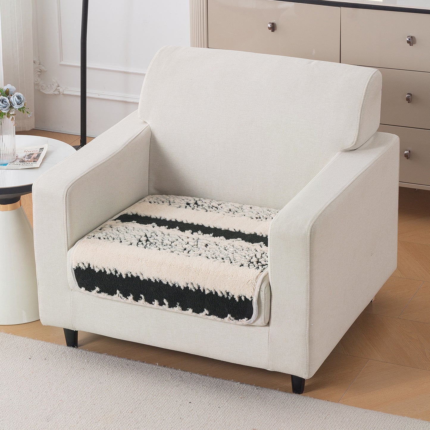 Luxury Plush Sherpa Anti-Slip Sofa Cover Mat, 'Noirea Series'| Textured Stripe