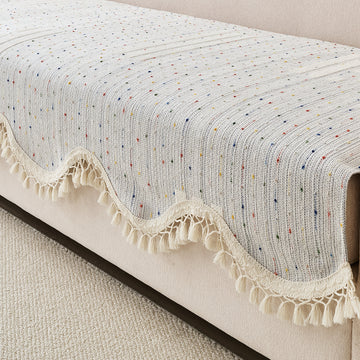 DreamWave Chenille with Tassels Sofa Cover Mat, Pearl Grey