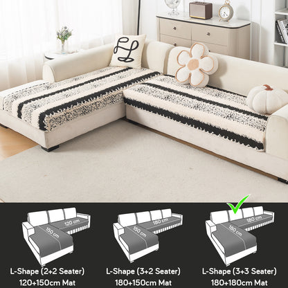 Luxury Plush Sherpa Anti Slip L Shape & Combination Sofa Mat, 'Noirea Series'|Textured Stripe