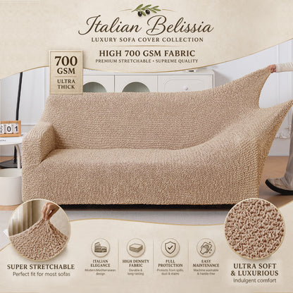 Italian Belissia Luxe Series' Super Stretchable Microfiber 1/2/3 Seater Sofa Cover, Latte Beige