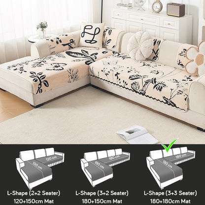Luxury Plush Sherpa Anti Slip L Shape & Combination Sofa Mat, 'Noirea Series'|Butterfly Garden