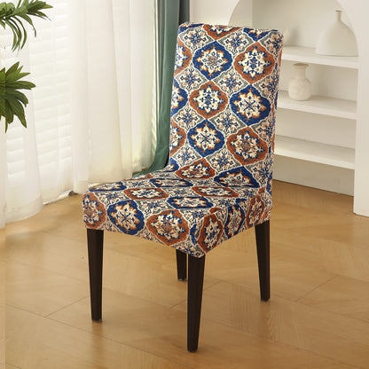 Premium Printed Velvet Dining Chair Cover Set, Indigo Moroccan Charm
