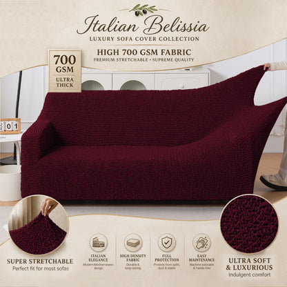 Italian Belissia Luxe Series' Super Stretchable Microfiber 1/2/3 Seater Sofa Cover, Merlot Wine