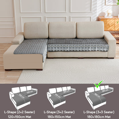 BelleLace Series Imperial Milk Velvet L Shape Sofa Cover Mat with Lace Design - Porpoise Grey