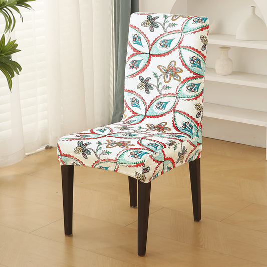 Premium Printed Velvet Dining Chair Cover Set, Beige Persian Garden