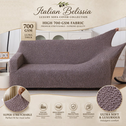 Italian Belissia Luxe Series' Super Stretchable Microfiber 1/2/3 Seater Sofa Cover, Plum Brown